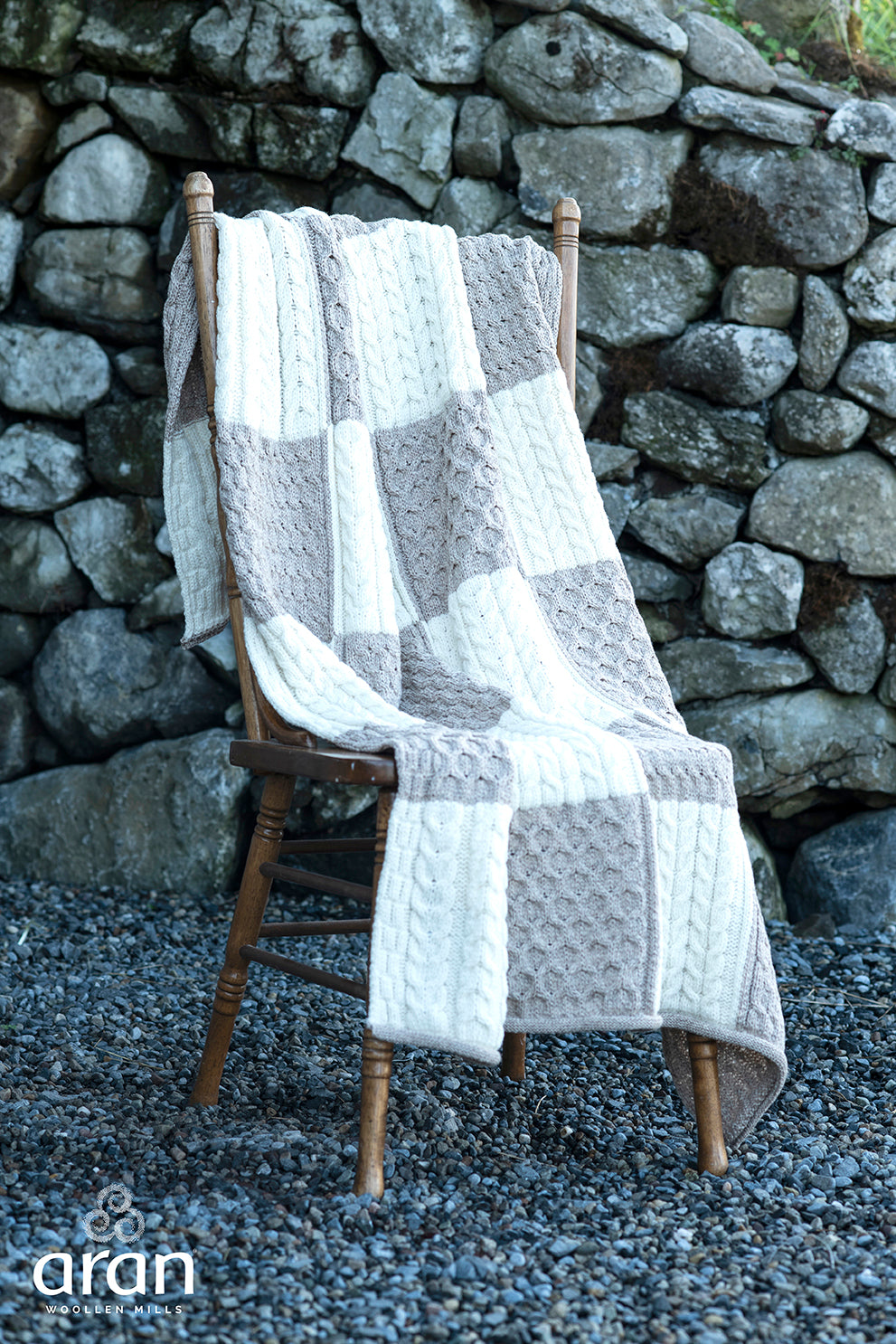 Aran Patchwork Irish Wool Blanket - Oatmeal