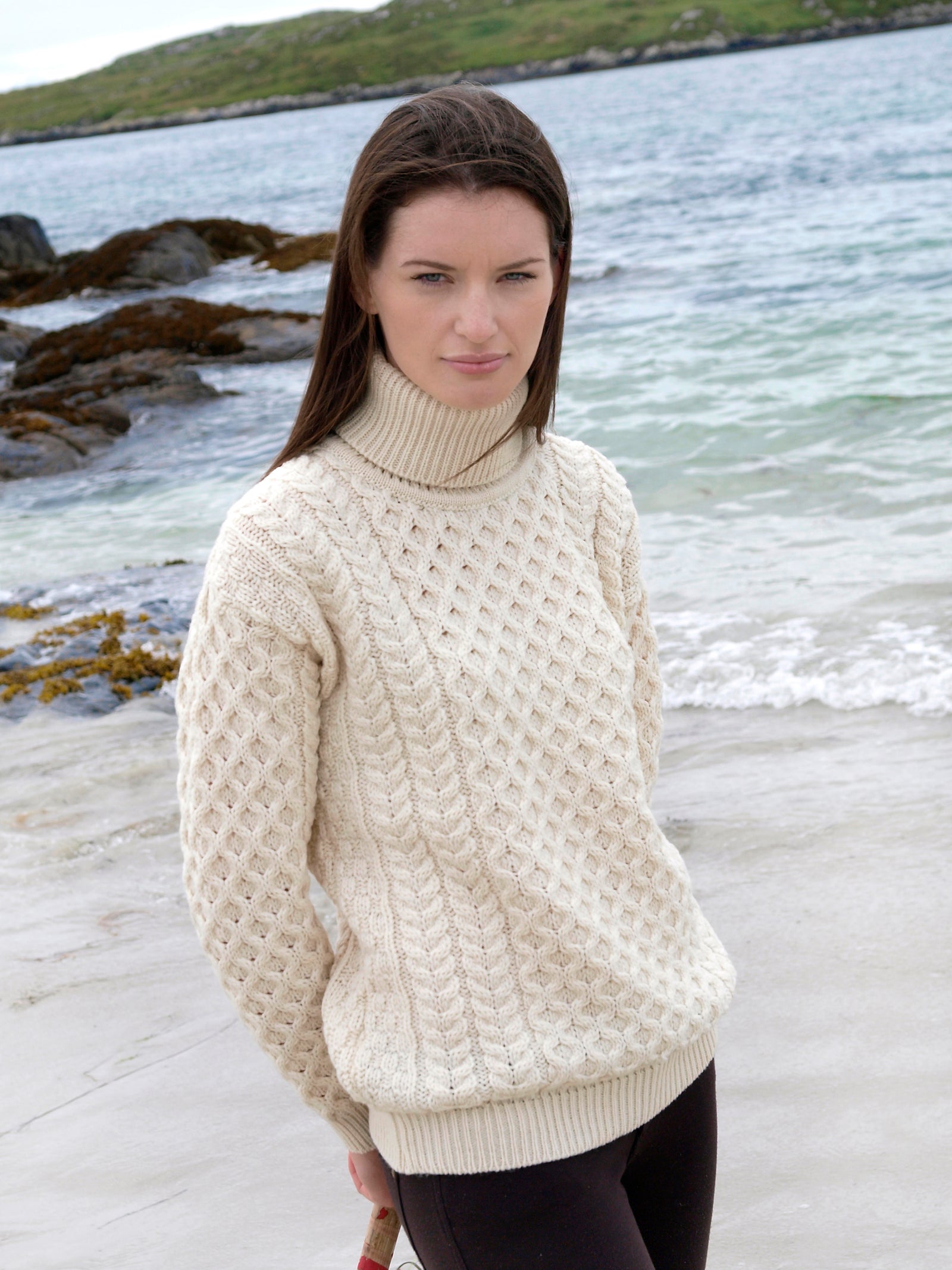 Irish roll neck sweaters, Donegal tweed woollen knitwear for men and women