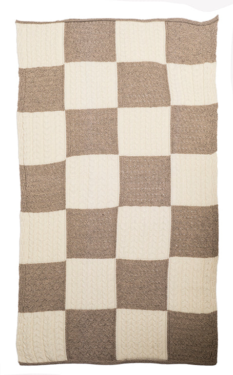 Aran Patchwork Irish Wool Blanket - Oatmeal