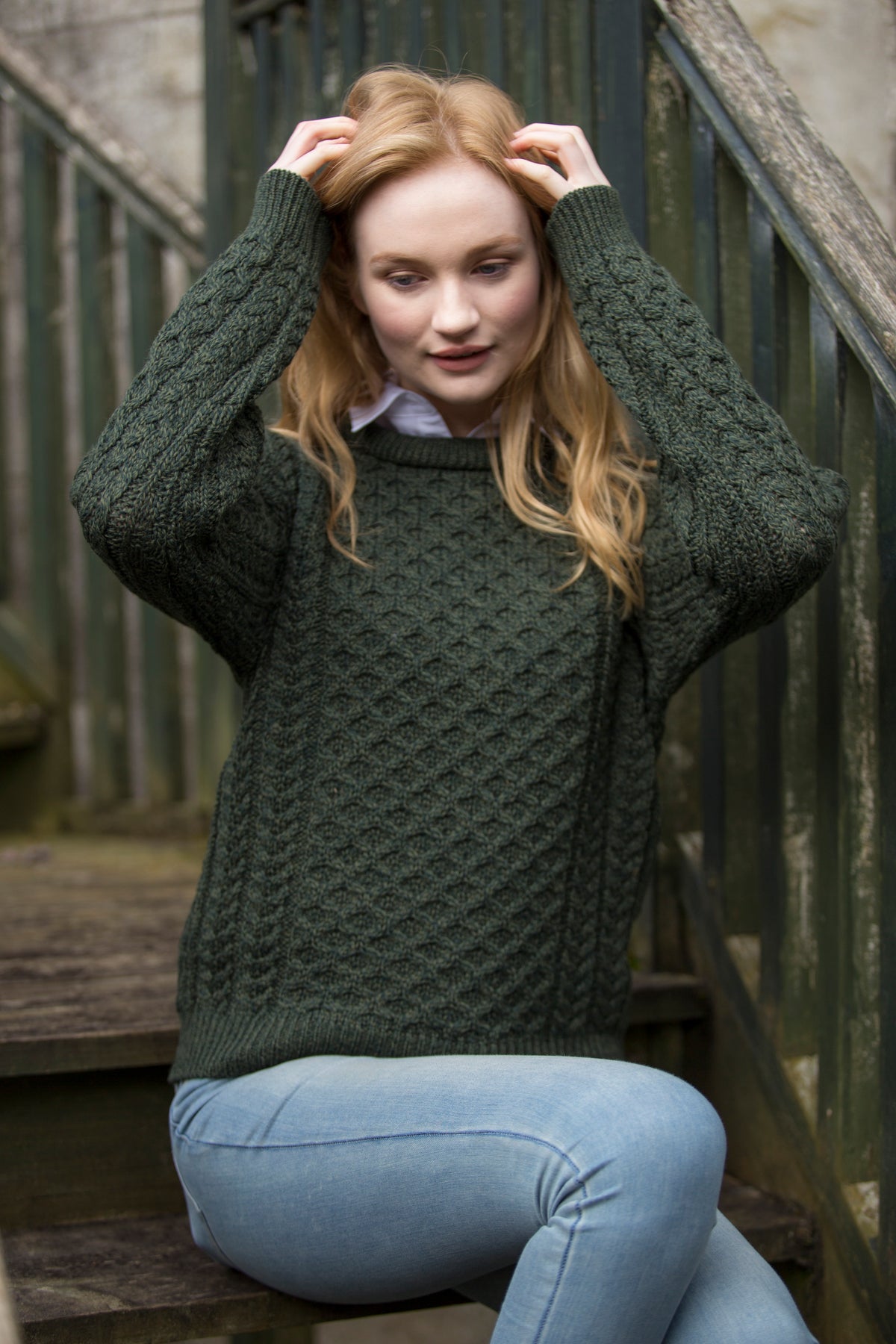 Traditional Women&#39;s Aran Sweater Super Soft-Green
