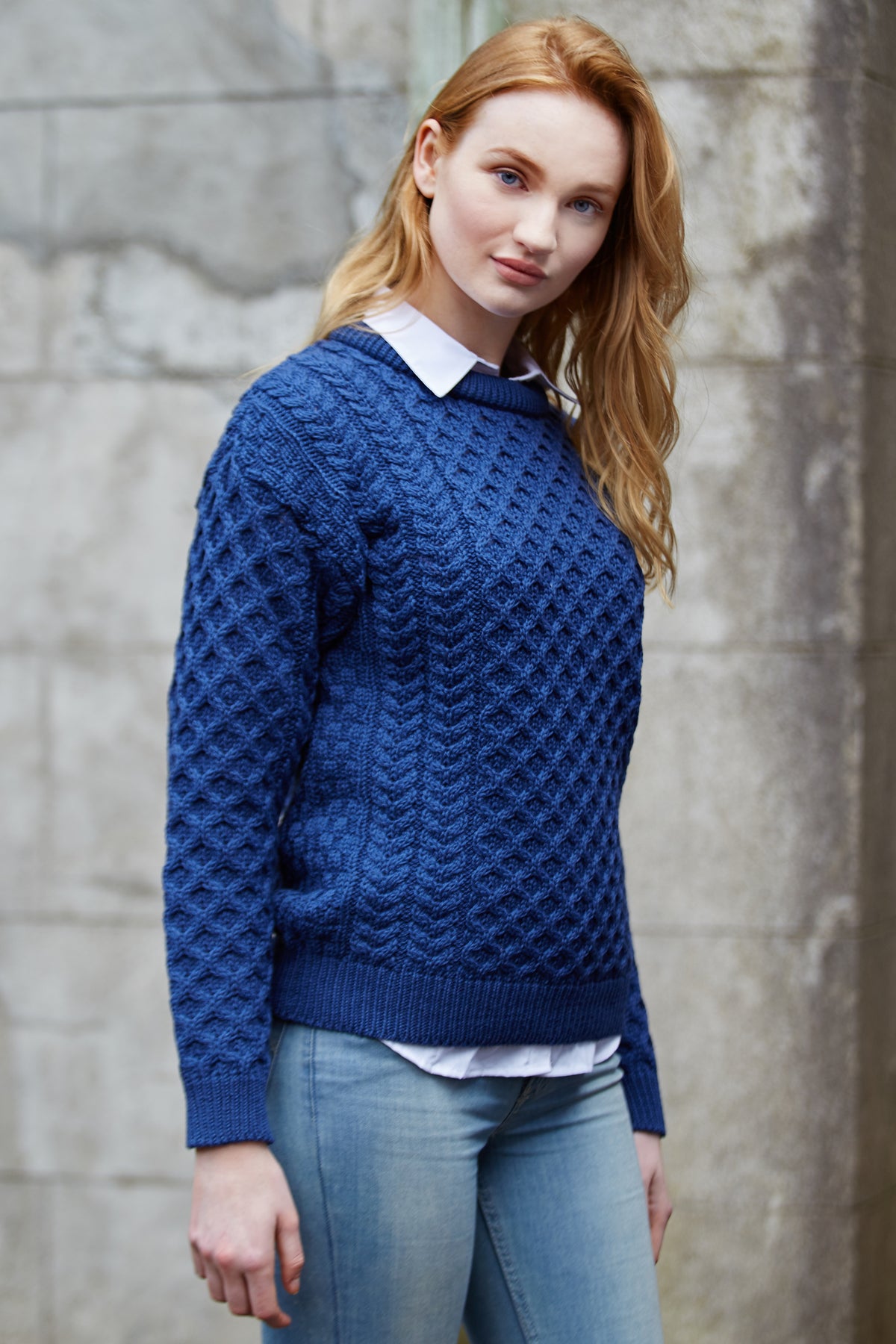 Traditional Women&#39;s Aran Sweater Super Soft-Blue